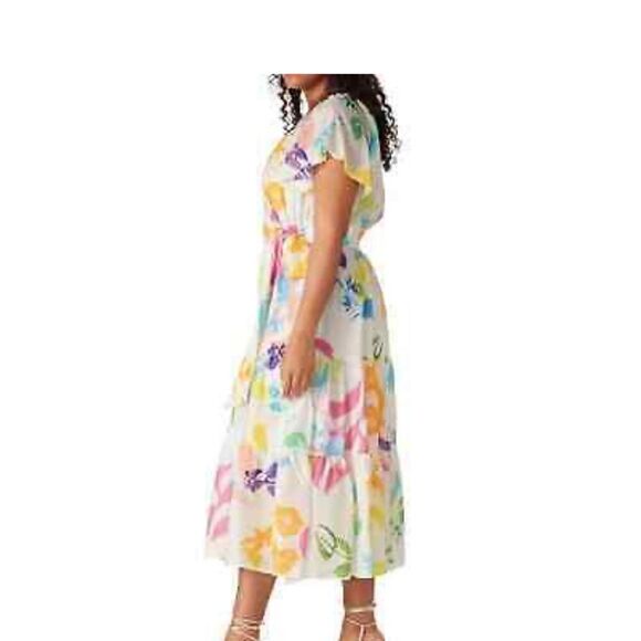 Tanya Taylor Ella Floral Rainbow Dress Silk Midi Flutter Sleeve Size 4 - Picture 5 of 9